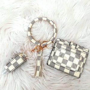 White checkered wristlet